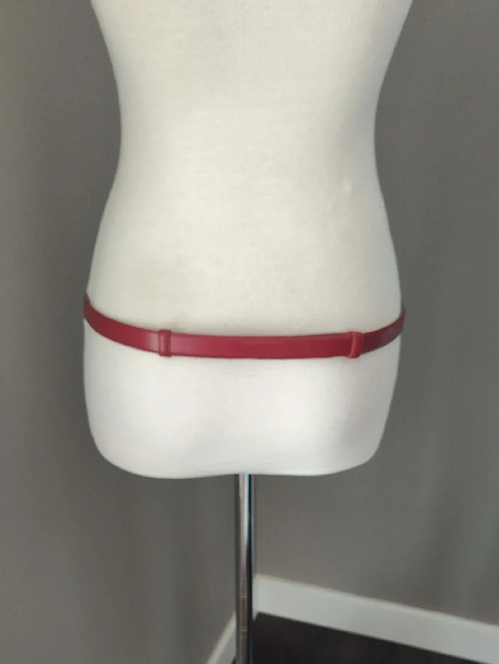 Red Adjustable Genuine Leather Belt with Silver Twisted Ring Buckle